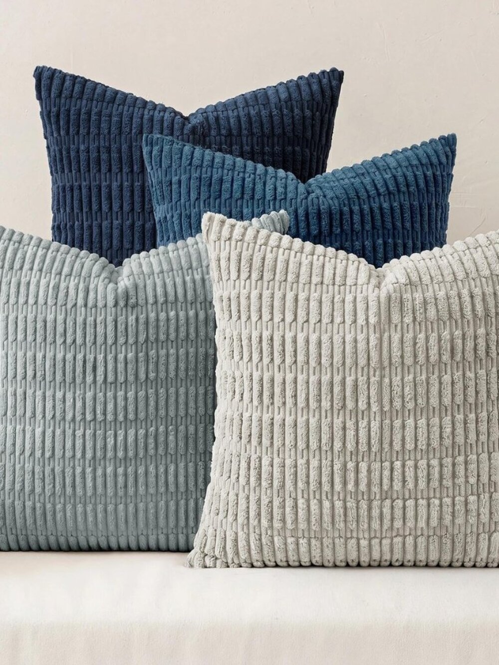 Pack of 4 Corduroy Decorative Throw Pillow Covers 18x18 Inch, Grey/Blue